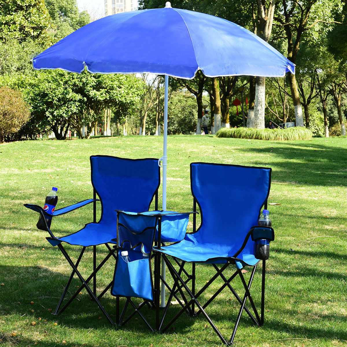 Foldable Picnic Beach Camping Double Chair+Umbrella Table Cooler Fishing Fold Up 3 Foldable Picnic Beach Camping Double Chair+Umbrella Table Cooler Fishing Fold Up 3