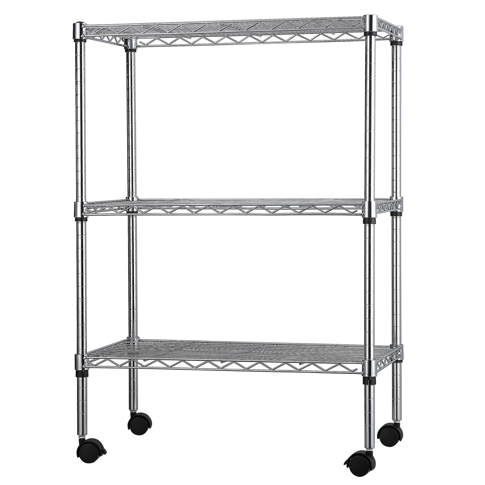 3 Tier Shelf Shelving Adjustable Wire Metal Storage Rolling Rack Chrome