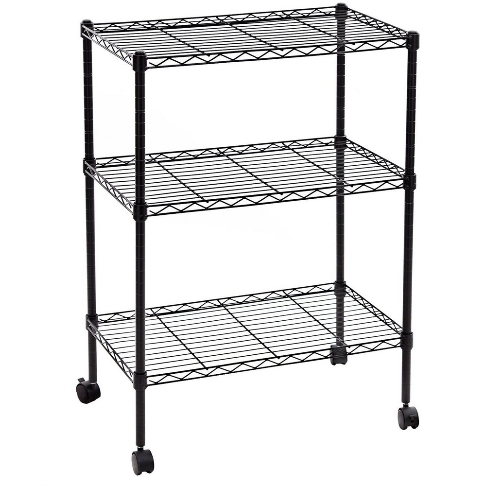 3 Tier Shelf Shelving Adjustable Wire Metal Storage Rolling Rack Chrome Black Ebay Wire Shelving Installation Template