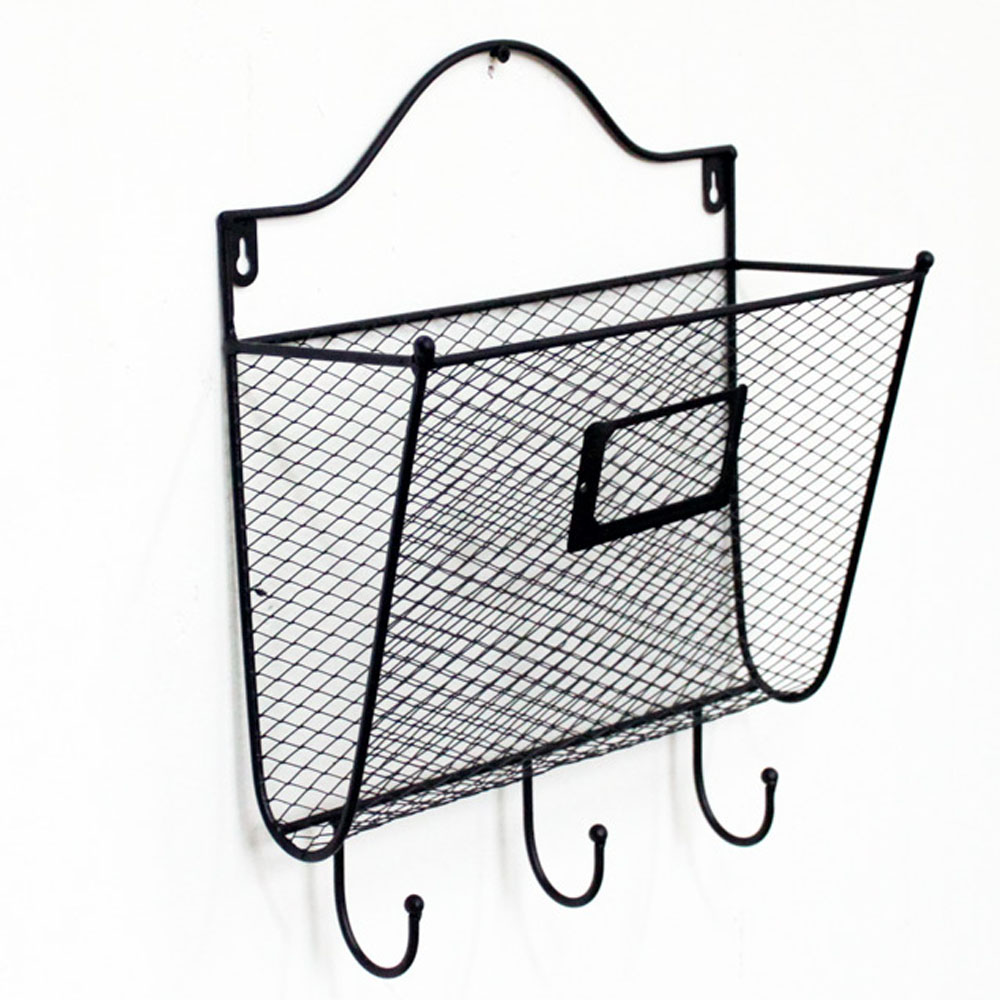 New Wall Mounted Letter Rack Key Holder Hooks Mail Organizer Office