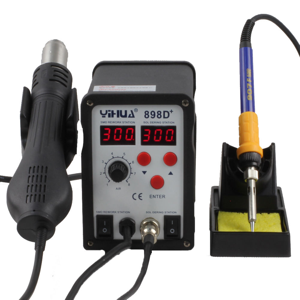 898D+ 2in1 SMD Rework Soldering Station Solder ESD Tips BGA Hot Air