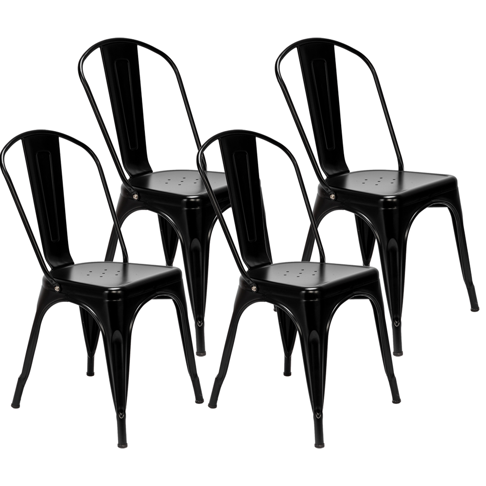 Details About 4pcs Industrial Style Dining Side Chair Arm Chairs Stackable Metal Stool Black