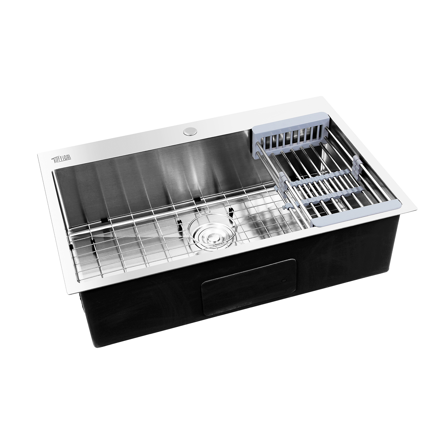 Single Basin Stainless Steel Top Mount Kitchen Sink Tray Drain Set 33"x