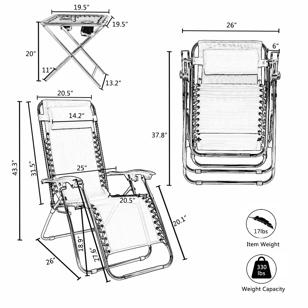 3 Pack Zero Gravity Chair Patio Chaise Lounge Adjustable Chairs